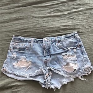 Distressed Light Blue Denim Shorts